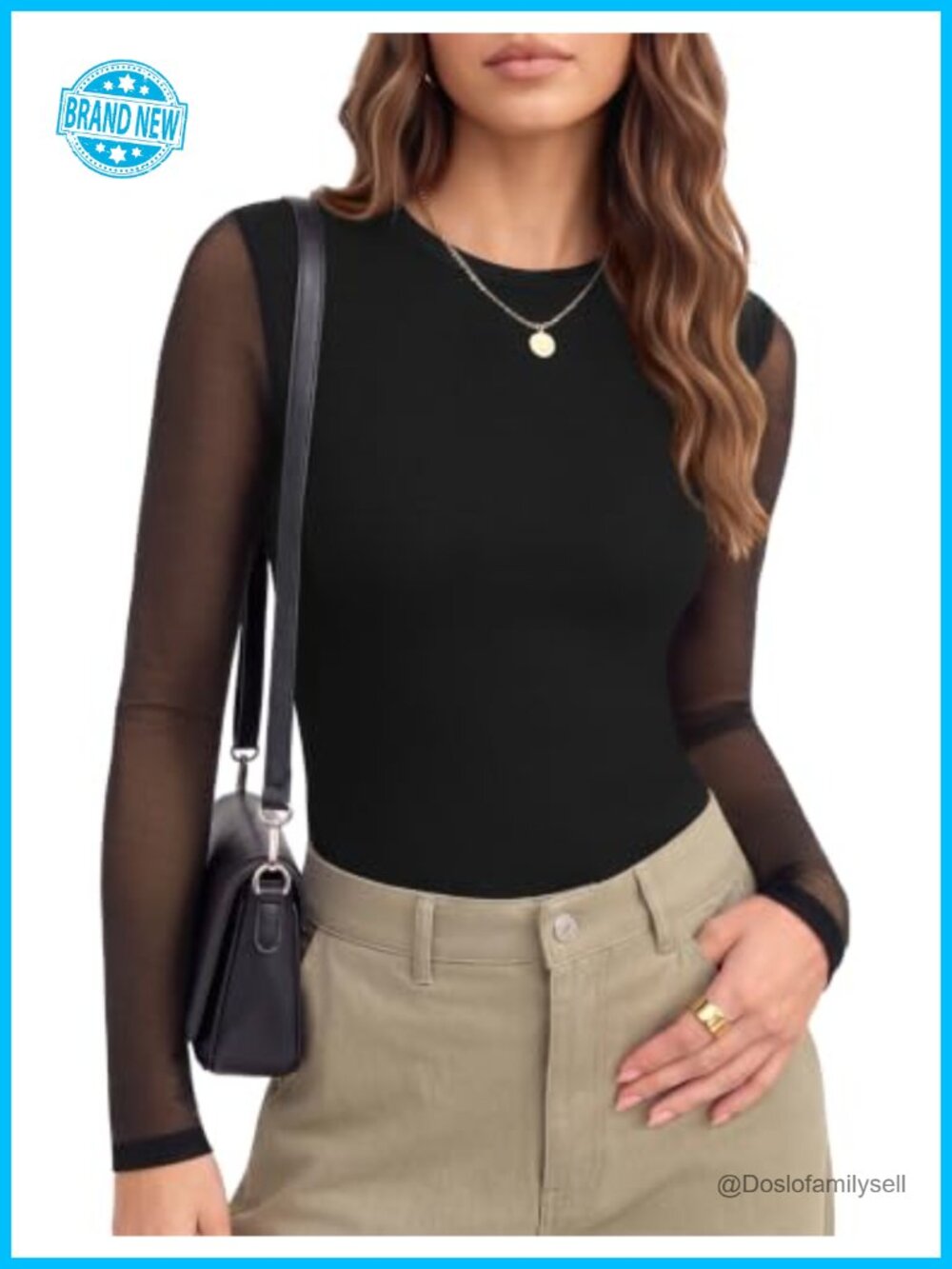Women's Mesh Long Sleeve Top Crew Neck Slim Fit Base Layer Shirt